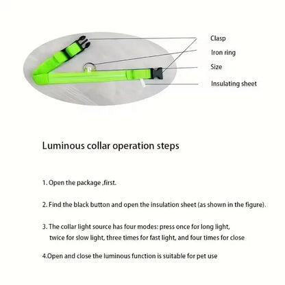 BOOTEELY Nylon LED Night Safety Flashing Glow In The Dark Dog Leash Dogs Luminous Fluorescent Pet Dog Collar